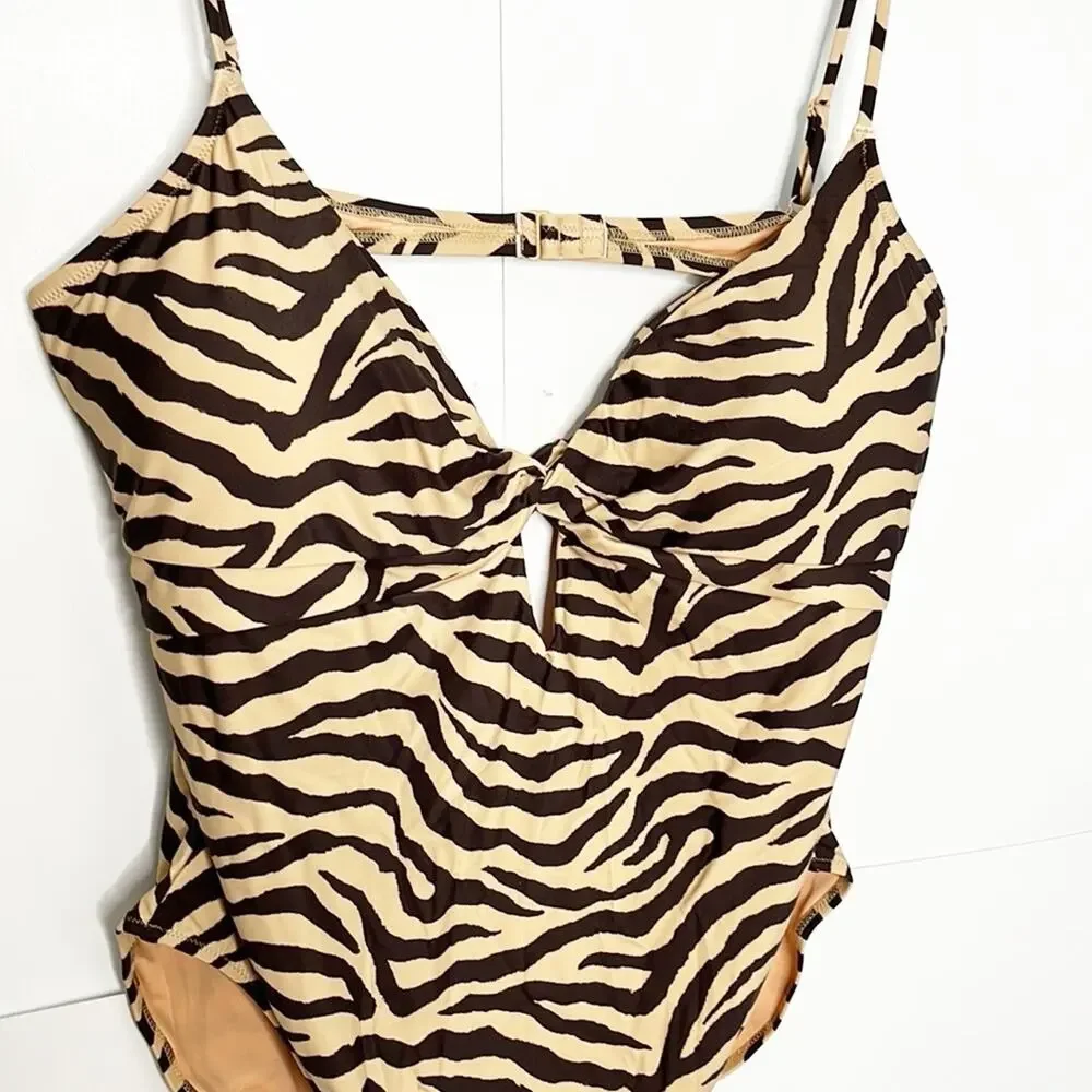 NWT J.Crew Front Twist one-piece in zebra stripe